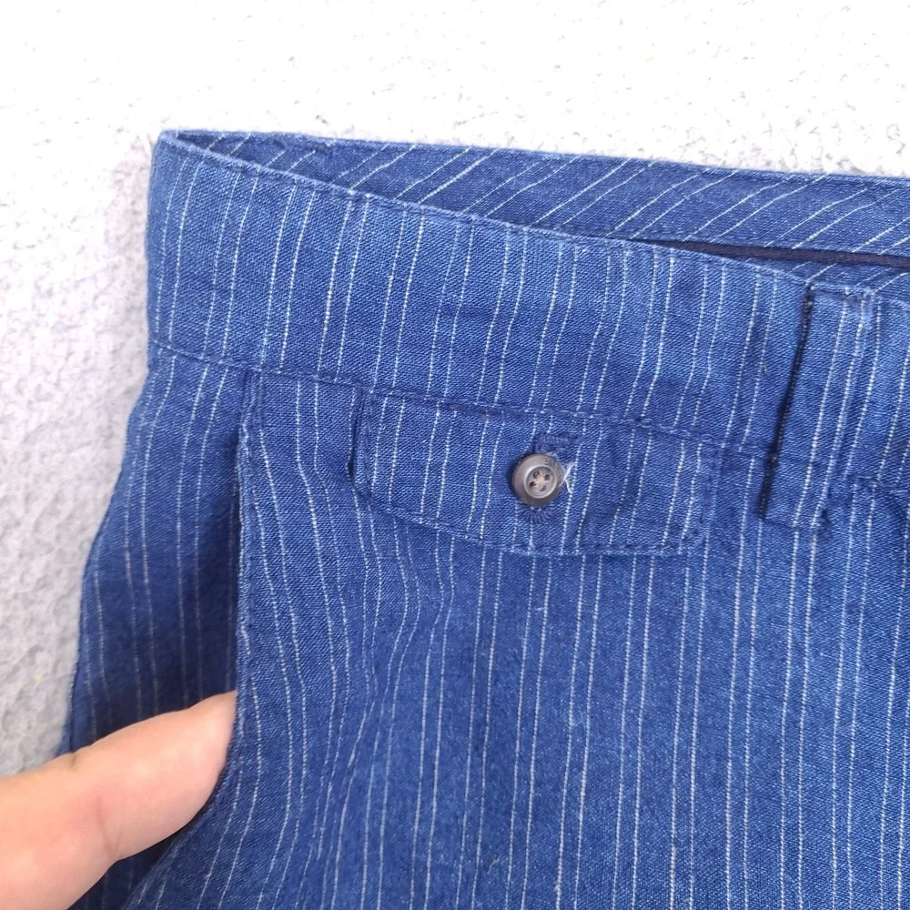 Banana Republic Shorts Mens 37‎ Blue Linen Blend Striped Chino Preppy